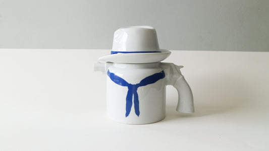 VINTAGE Cowboy-shaped teapot in white ceramic