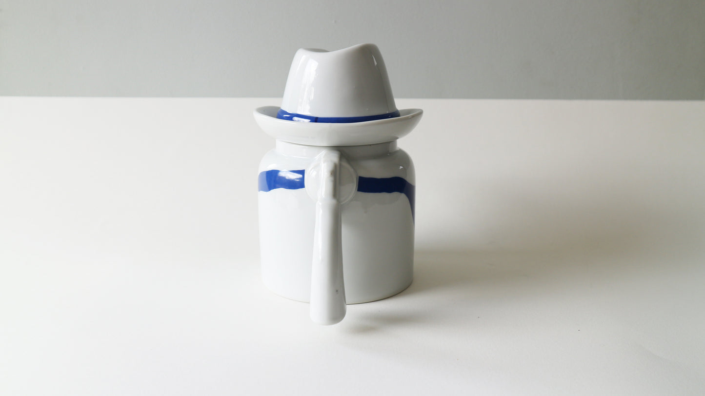 VINTAGE Cowboy-shaped teapot in white ceramic