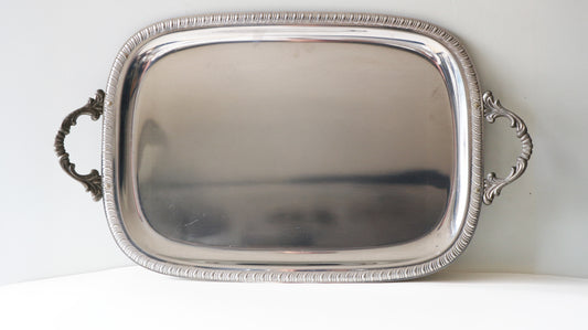 VINTAGE Serving Tray rectangular, handles and deco rim