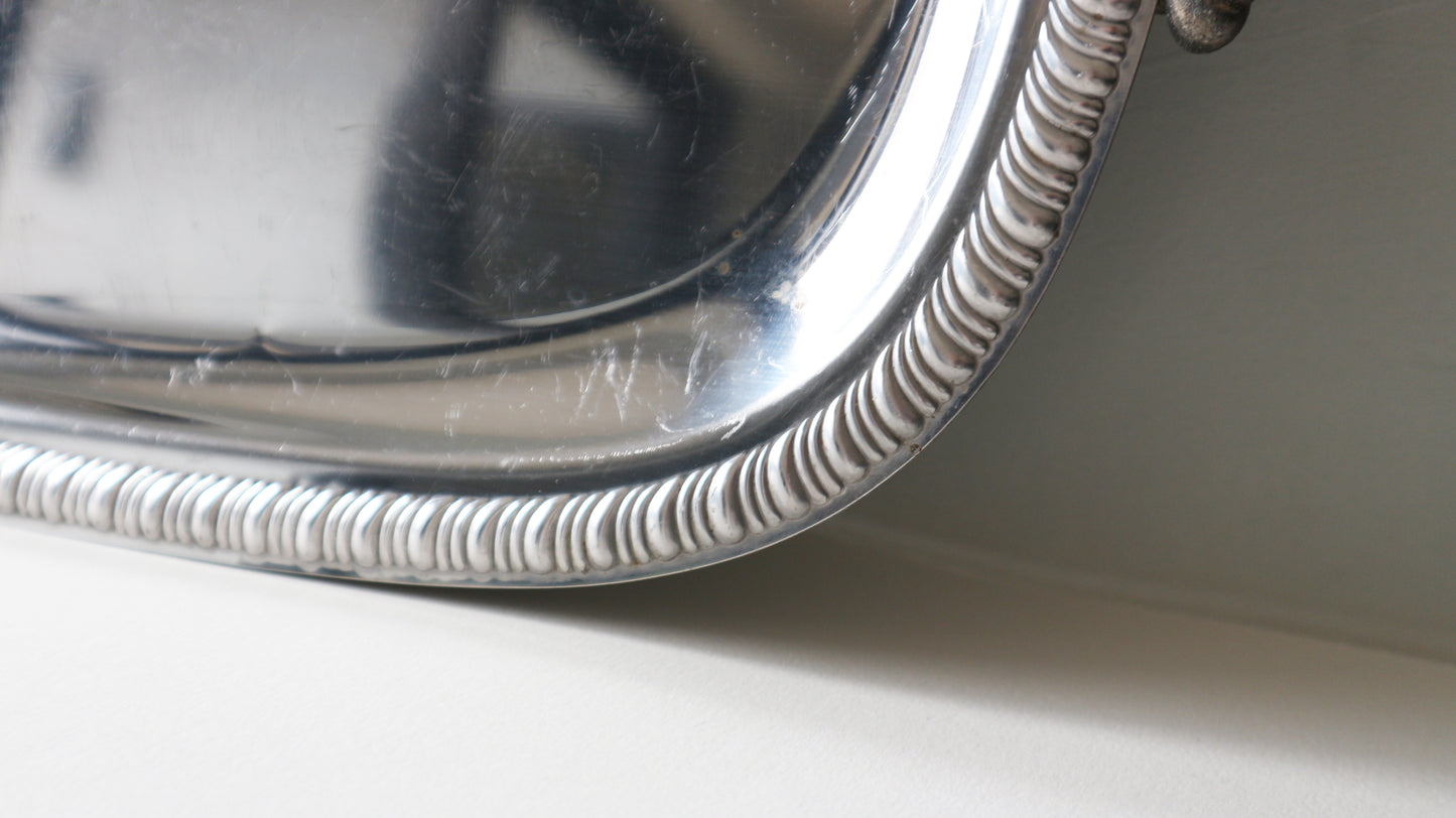 VINTAGE Serving Tray rectangular, handles and deco rim